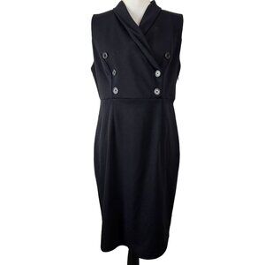 New York & Company Womens Sleeveless Black Button Dress Size Medium Party Work